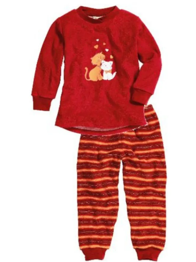 Playshoes Kinder Schlafanzug Frottee Katzen Rot-98