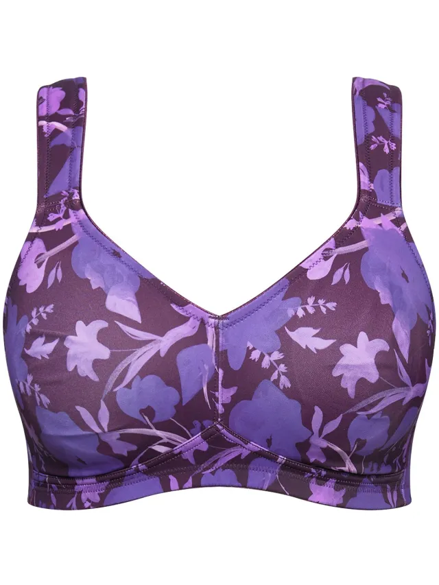 Ulla Popken Dames - Microvezel-bh bloesems zonder beugel - Aubergine