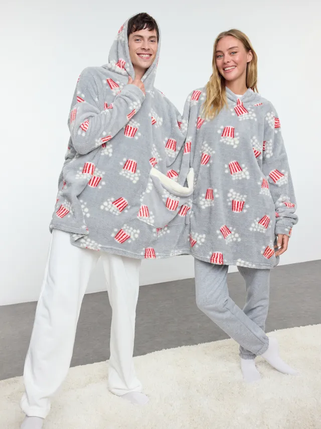 Trendyol TRENDYOLMİLLA Unisex Grijs Grafisch Ochtendjassen Goud/Grijs