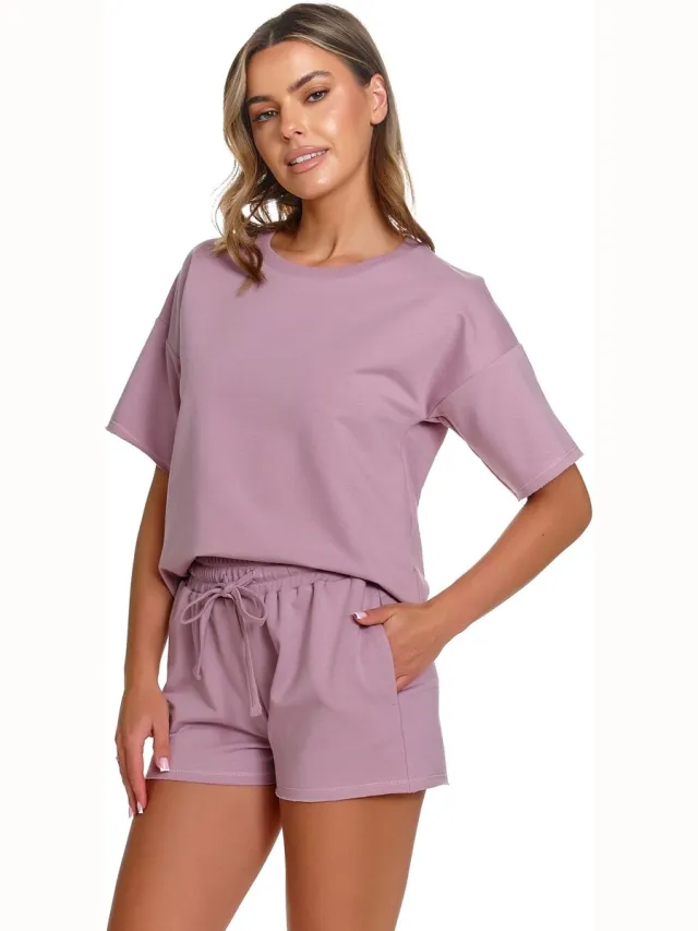 Doctor Nap Katoenen Loungewear Set Dames Oversize Top Korte Broek Zomer Shortama SET.7450 Misty Rose 40 /