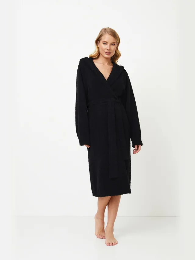 Aruelle Dames badjas Rory-zwart-capuchon-ochtendjas-luxury bathrobe
