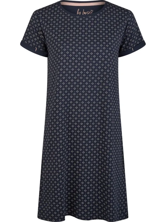 By Louise Essential Dames Nachthemd Korte Mouw AOP Blauw