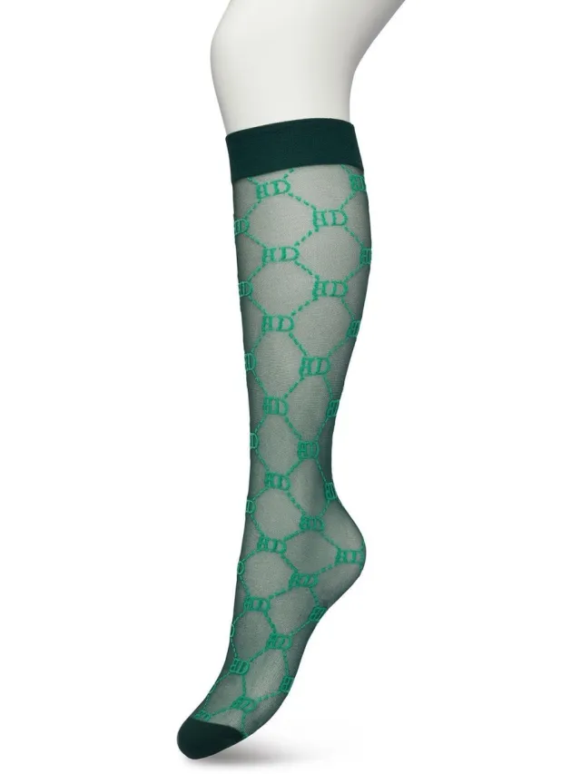 Bonnie Doon Dames Geruite Panty Kniekousen Groen - Knie Kousen 20 denier - Ruitjes - Ruiten - Print - Uitstekend draagcomfort - Bonnie Doon Knee High - Kniesokken - Zakt niet af - OEKO-TEX - Trekking Green - BP221801.380
