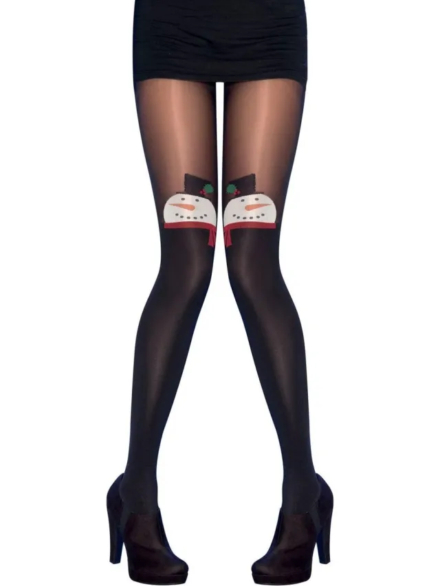 Pretty Polly Panty - Kerst - Sneeuwman - Snowman - One Size - Zwart/Mix