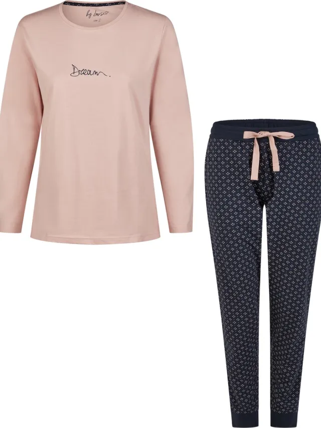 By Louise Essential Dames Pyjama Set Lang Katoen Roze