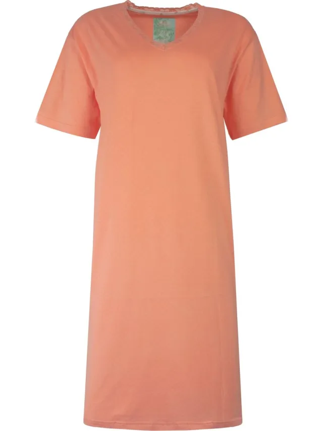 Tenderness Dames Nachthemd - Katoen - V Hals - Coral roze