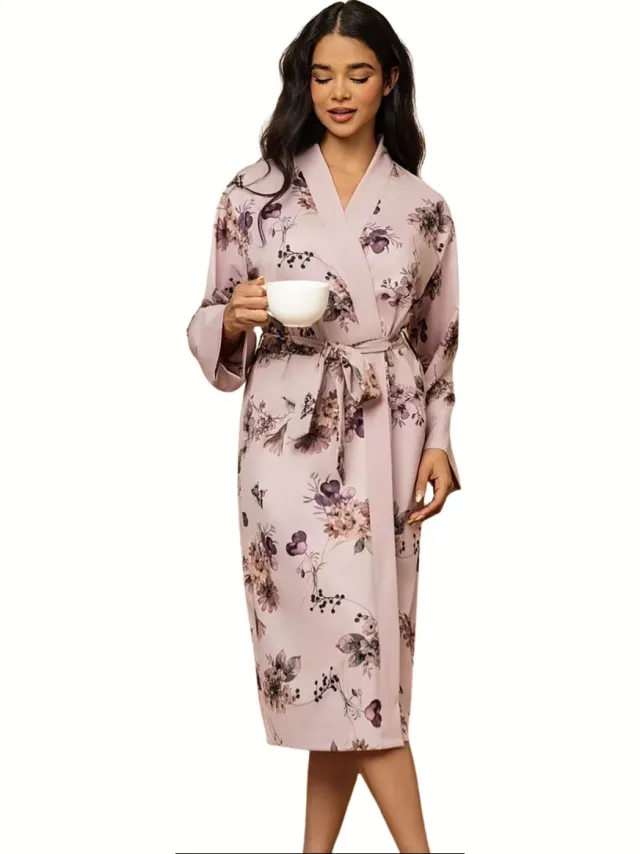 Currero Satijnen Badjas Dames - Kimono - Kamerjas - Satijn - Ochtendjas - Duster - Pyjama - Roze