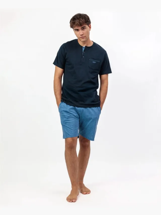 Admas Classic Stripe Korte Pyjama Heren (Marine)