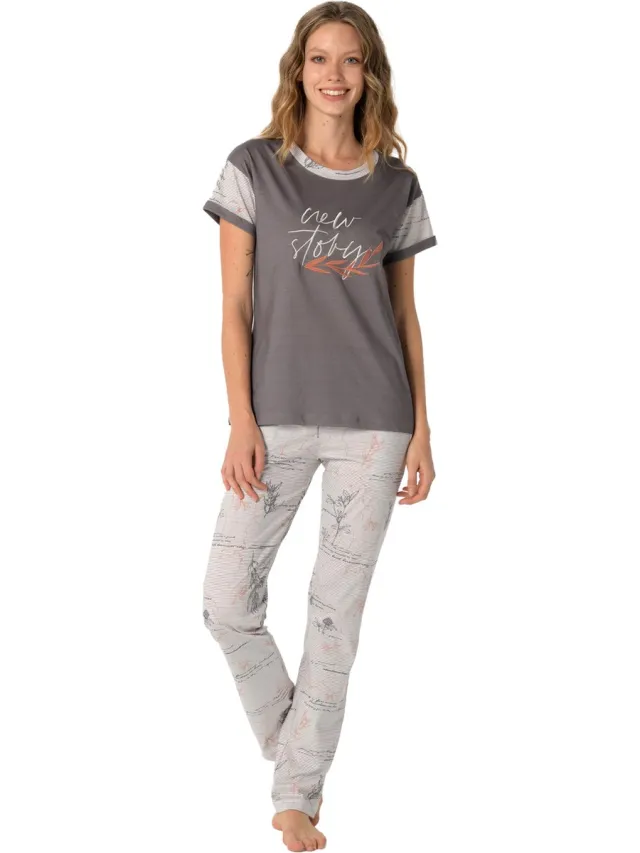 Pijadore Dames Pyjama Set, Korte Mouwen, Grijs