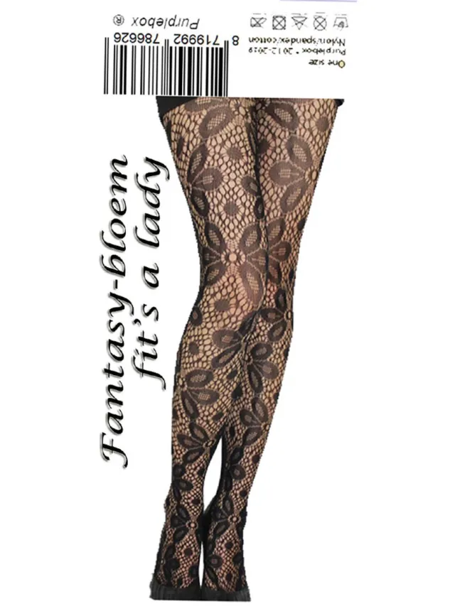 Purplebox fantasy panty - bloemen- Fit's a Lady - One size zwart bloemen
