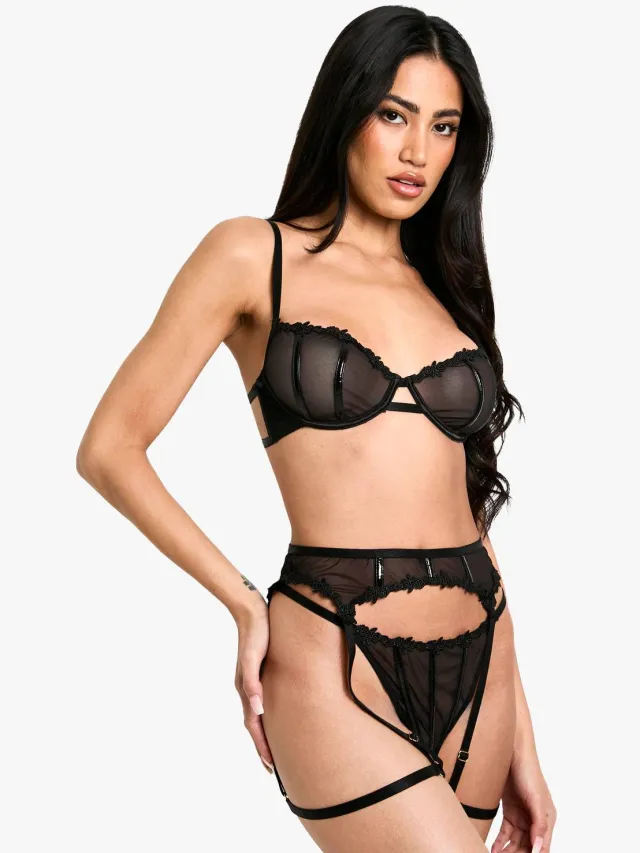 boohoo Dames PU-binding BH met beugel Zwart