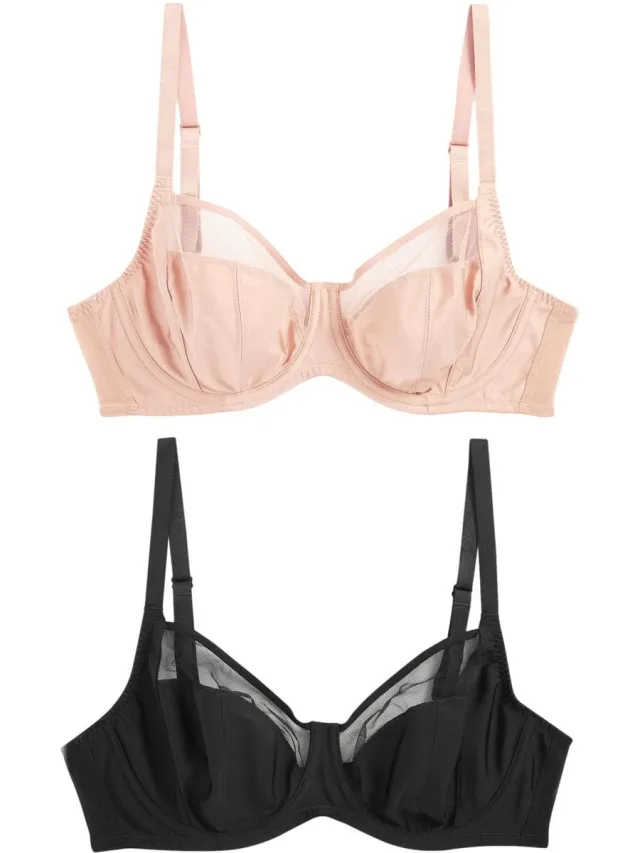 Next Dames - Set van 2 DD+ beha's zonder vulling met volledige cups - Zwart Black/Nude