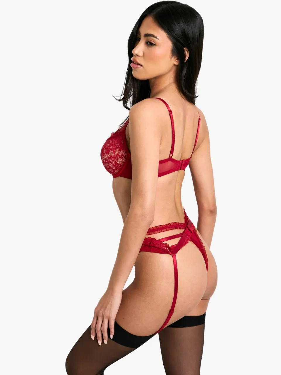 boohoo Dames Ruffle Trim Underwire Plunge Bra rood, foto 2
