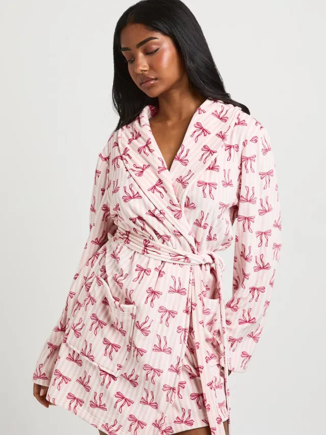 boohoo Dames Fleece Mini Kamerjas Met Strikjes En Krijtstreep Print baby roze, foto 4