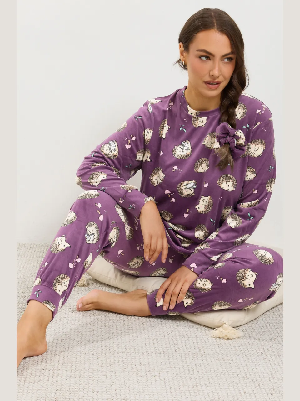 Yours Paarse Zacht Aanvoelende Pyjamaset Met Egelprint-44, foto 2