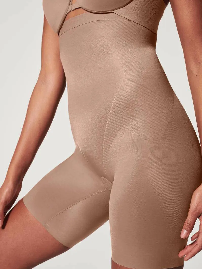 SPANX seamless medium corrigerende High-Waisted Mid-Thigh short donkerbeige, foto 8
