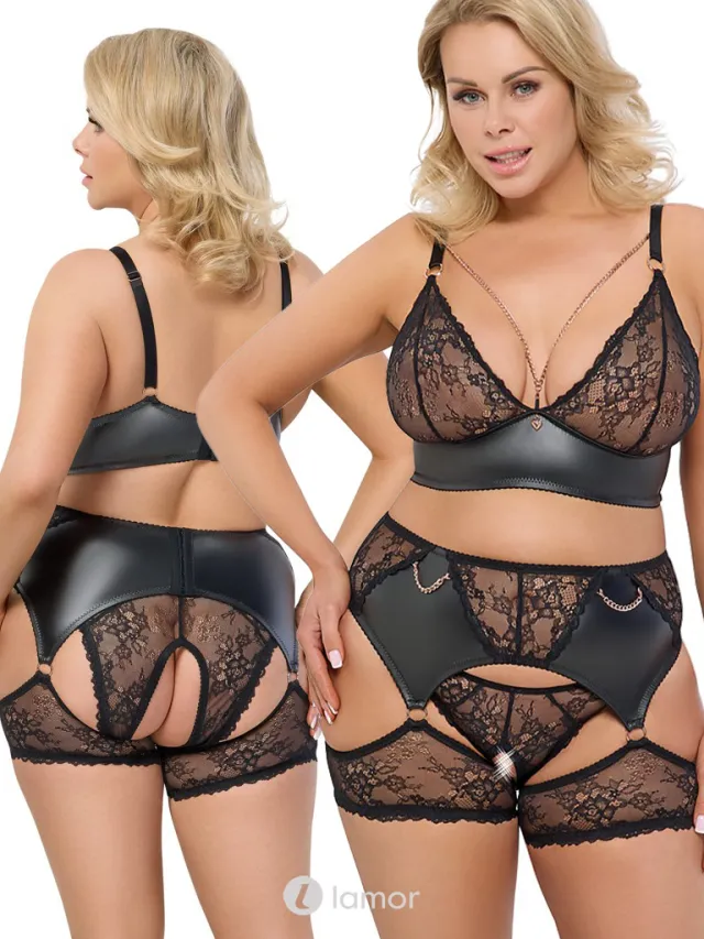 COTTELLI Zwart kanten set met kettinkjes, CC2215381
