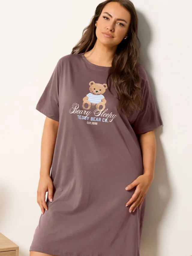 Yours Chocoladebruin 'Beary Sleepy' Slaapshirt Nachthemd-56 Brown