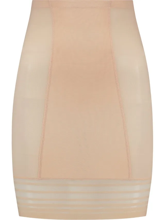 Bye Bra Powermesh rok met hoge taille, hoge controle, dubbellaags voorpand, katoenen kruis, siliconen bandjes, shapewear voor dames, powermesh shapewear, beige/zwart/lichtbruin, S-XXL (XL, beige)