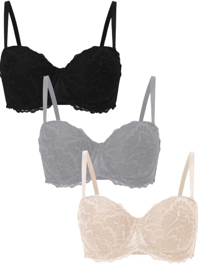 Currero BH Zonder Beugel - Strapless - Zonder Bandjes - Met Voorsluiting - Push-up Bh's - Comfort Beha - Comfortabel - Grote Sluiting - Zwart + Abrikoos + Grijs - Cupmaat