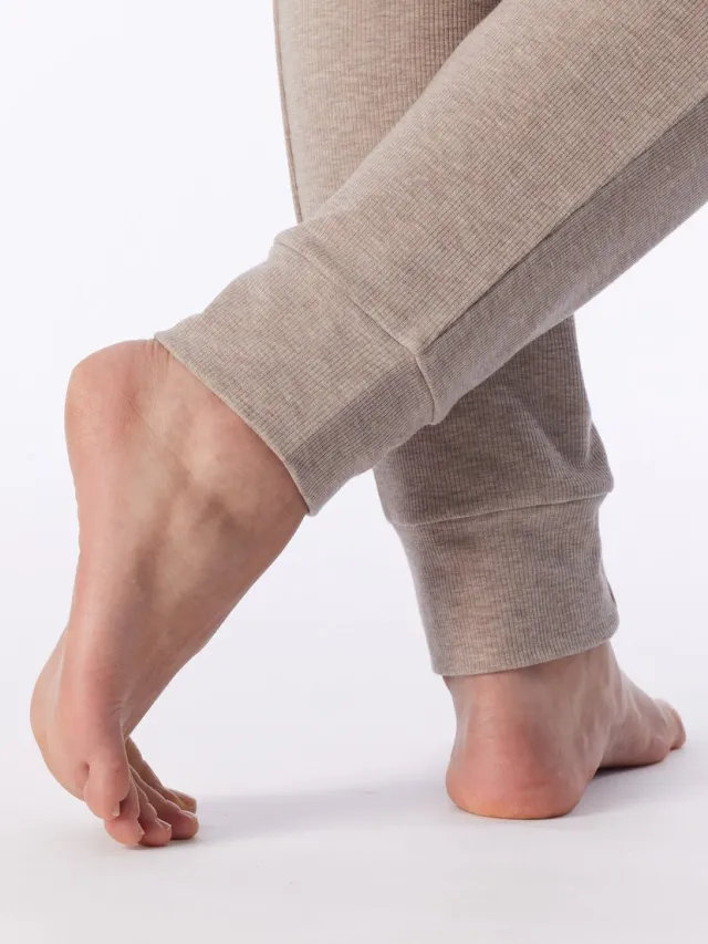 Schiesser dames Selected Premium Warming lange pyjama van fijnrib - warm - bruin gemêleerd - bruinmelange