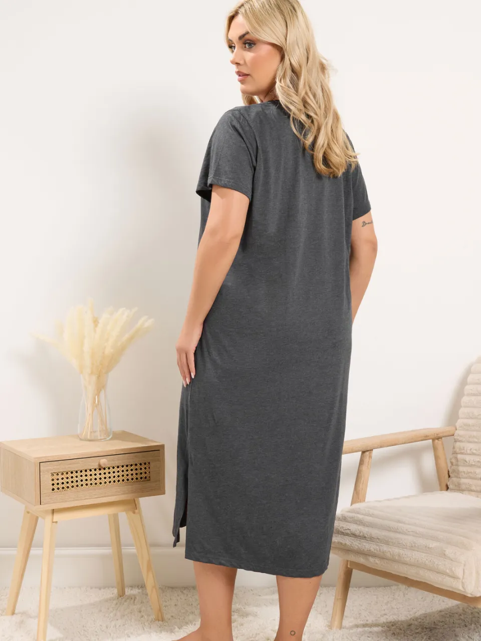 Yours Yourset Set Van 2 Grijze 'Over The Mooon' Hooglandkoe Midaxi Nachthemdensize 42-44 grijs, foto 4