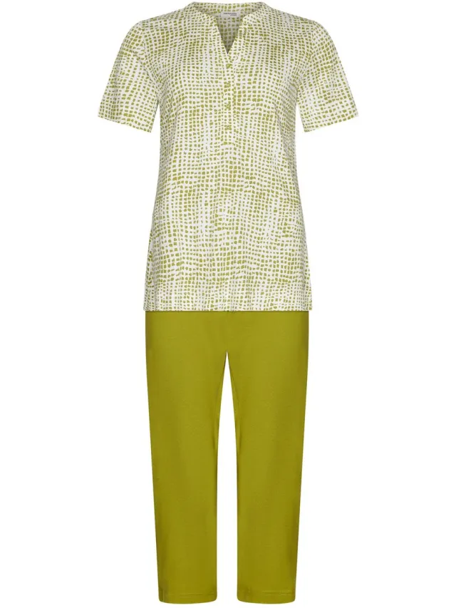 Pastunette Premium - Pyjama - Sublime - Katoen/Modal - Groen/Wit - Knoopsluiting - 38