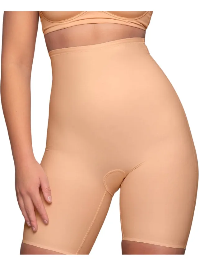 Bye Bra corrigerende shorts, shorts met hoge taille, siliconen beenbandjes, shapewear, corrigerende leggings voor dames, verkrijgbaar in 5 kleuren, maten S-XXL, beige