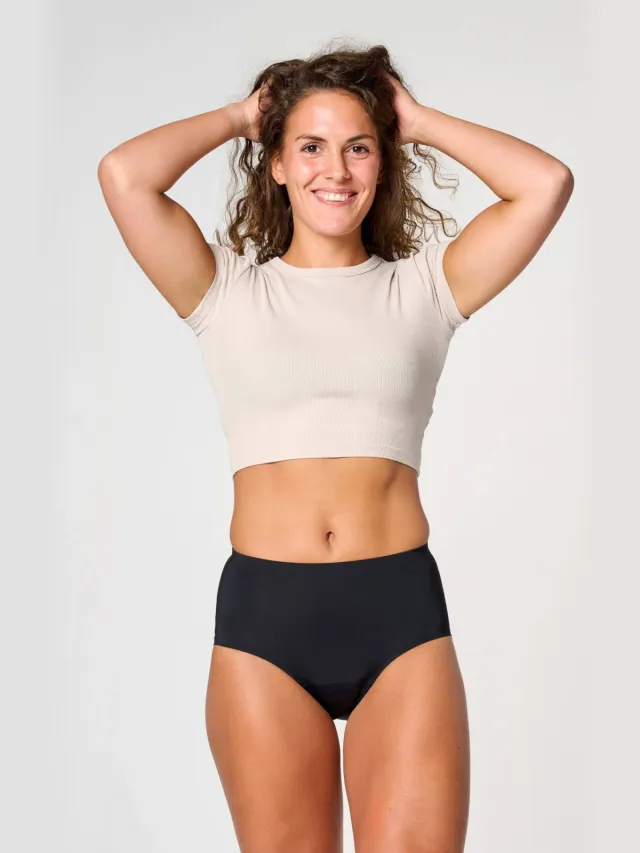 Moodies Undies medium/sterk absorberende seamless high waist menstruatieslip zwart