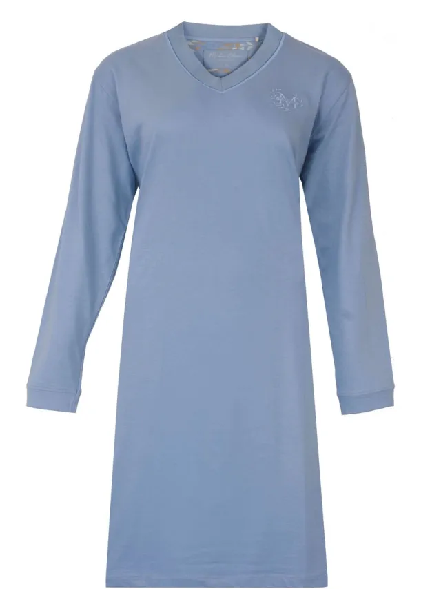 Medaillon Dames Nachthemd - Lange Mouwen - Blauw