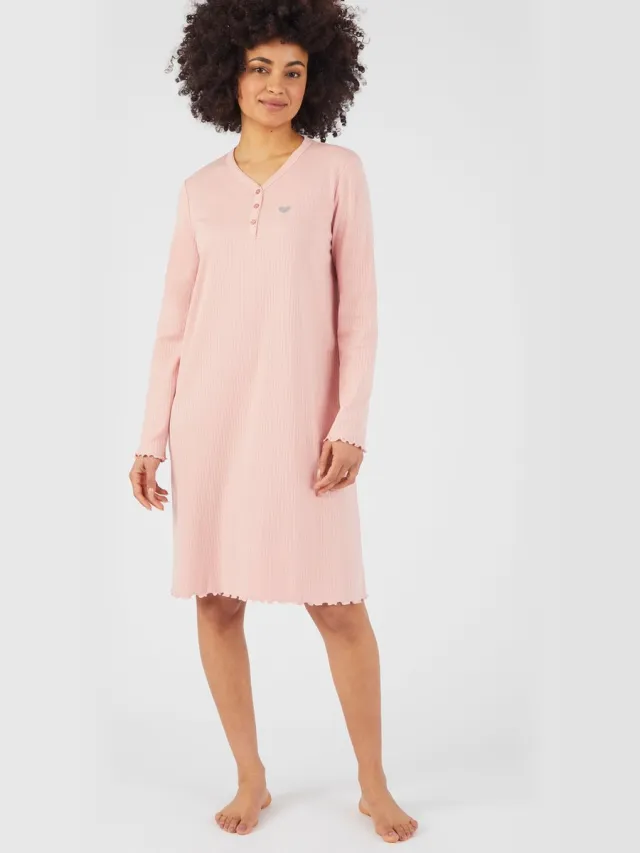 Damart Nachthemd geribd breisel - Dames - Roze - 50-52 (XL)
