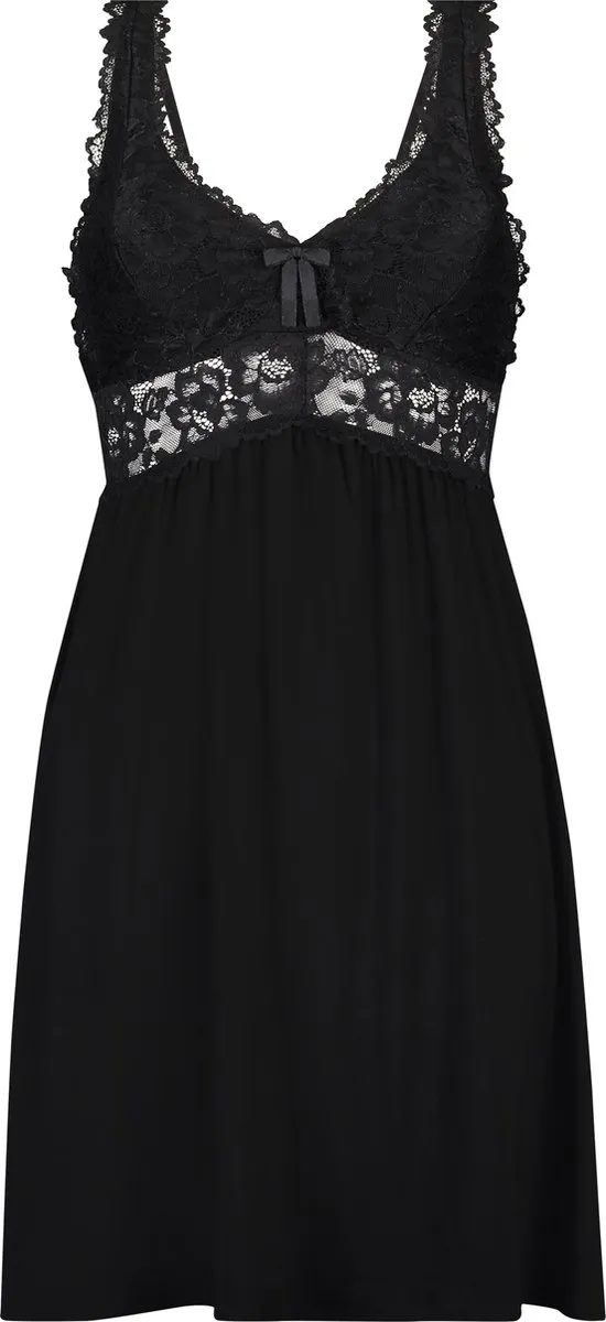 Hunkemöller Korte slipdress Negligé Nora Lace - zwart