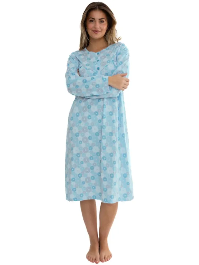 Cocodream Quality Cocodream Nachthemd 'Mill Blue' - Dames Nachtmode - Lange Mouw - Blauw