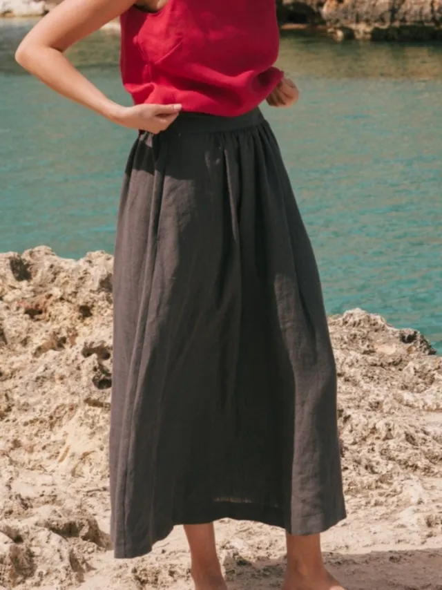 AmourLinen dames vegan Maxirok Mona Antraciet Donkergrijs