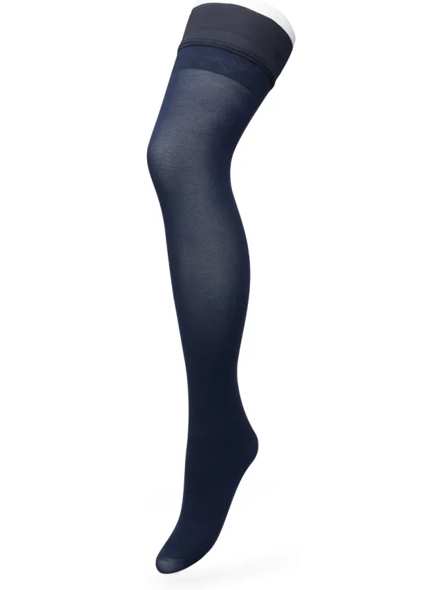 Bonnie Doon Dames Hold Up met Bies maat L/XL Donker Blauw - 60 Den -Brede Siliconen Band - Classic Lace Hold Up - Zakt niet af - Bies aan Achterkant - Panty zonder Broekje - Siliconenrand - Blijven Perfect Plakken - Panty Kousen - Navy - BP211701.102