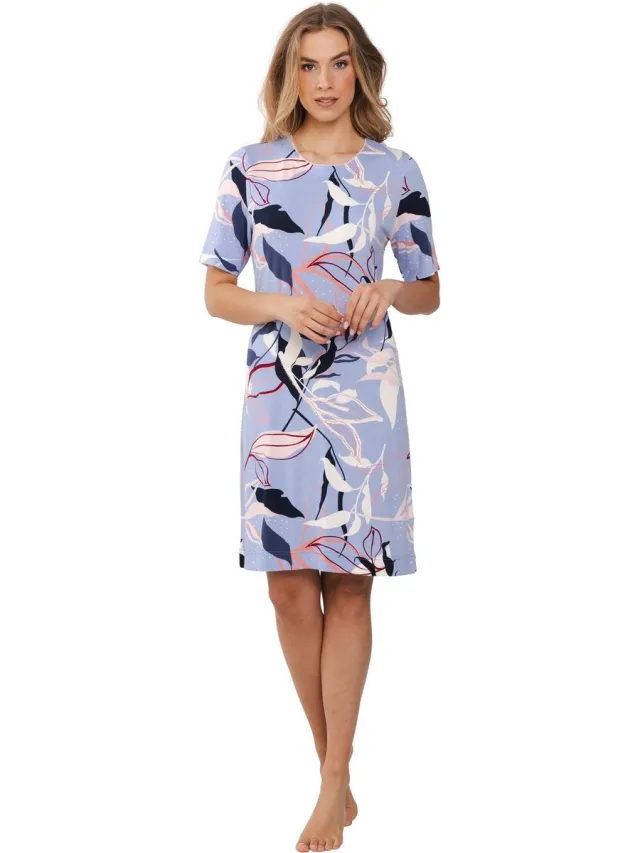 Pastunette Dames Nachthemd Pastunette Premium - Artistic Floral - Ecovero Viscose blauw