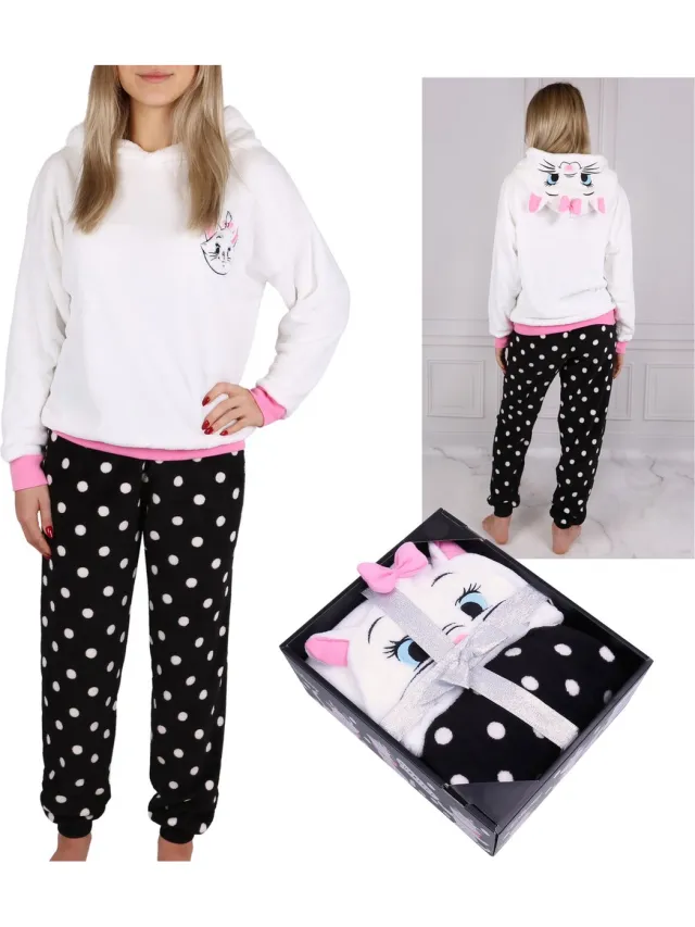 Disney Kat Marie Warme, zwart-witte pyjama voor dames