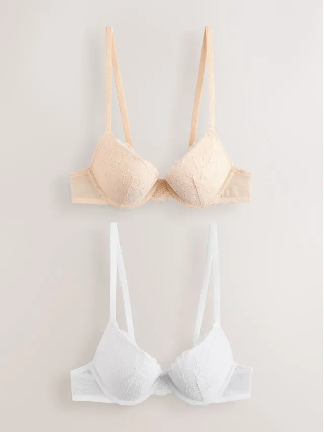 Next Dames - Set van 2 push-up beha's met lage decolleté en kant - Naturel Pastel Nude/ White
