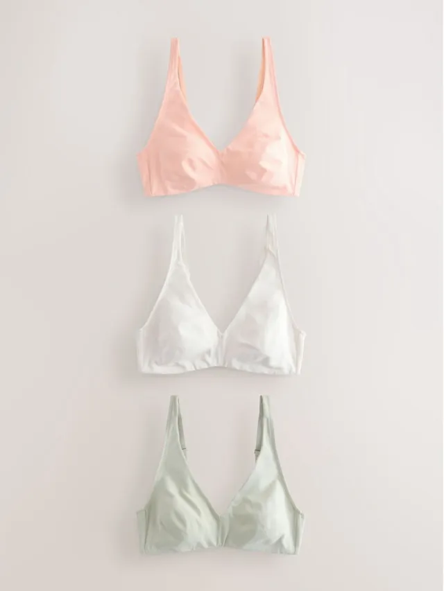 Next Dames - Set van 3 Ultimate Comfort beha's van een katoenmix zonder vullingen en zonder beugel - Crème Green/Orange/Cream