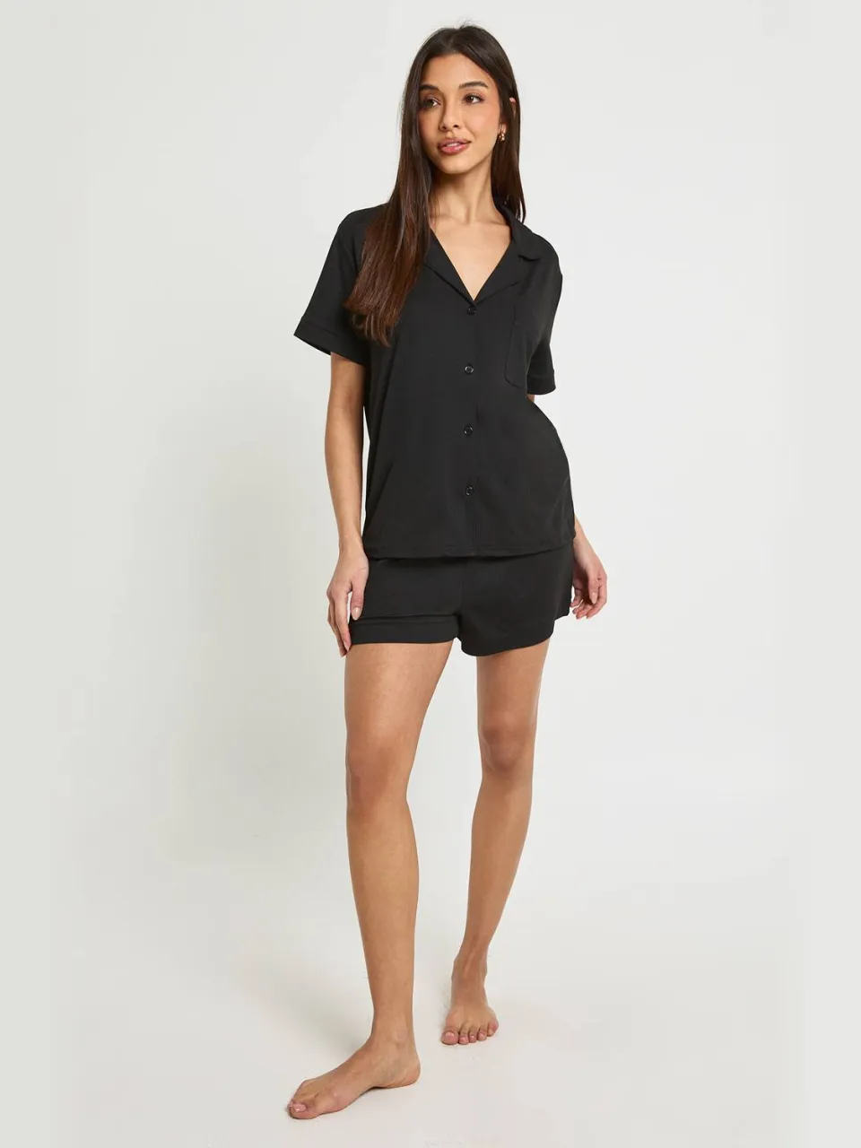 boohoo Dames Zachte Korte Mouw Shirt & Shorts Pyjama Set zwart, foto 3