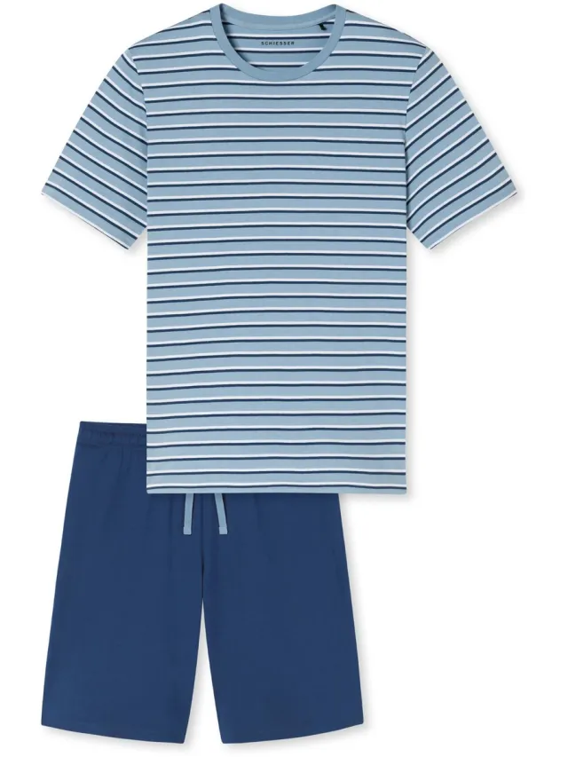 Schiesser heren shortama katoen - Cassual essential - 50 - Blauw