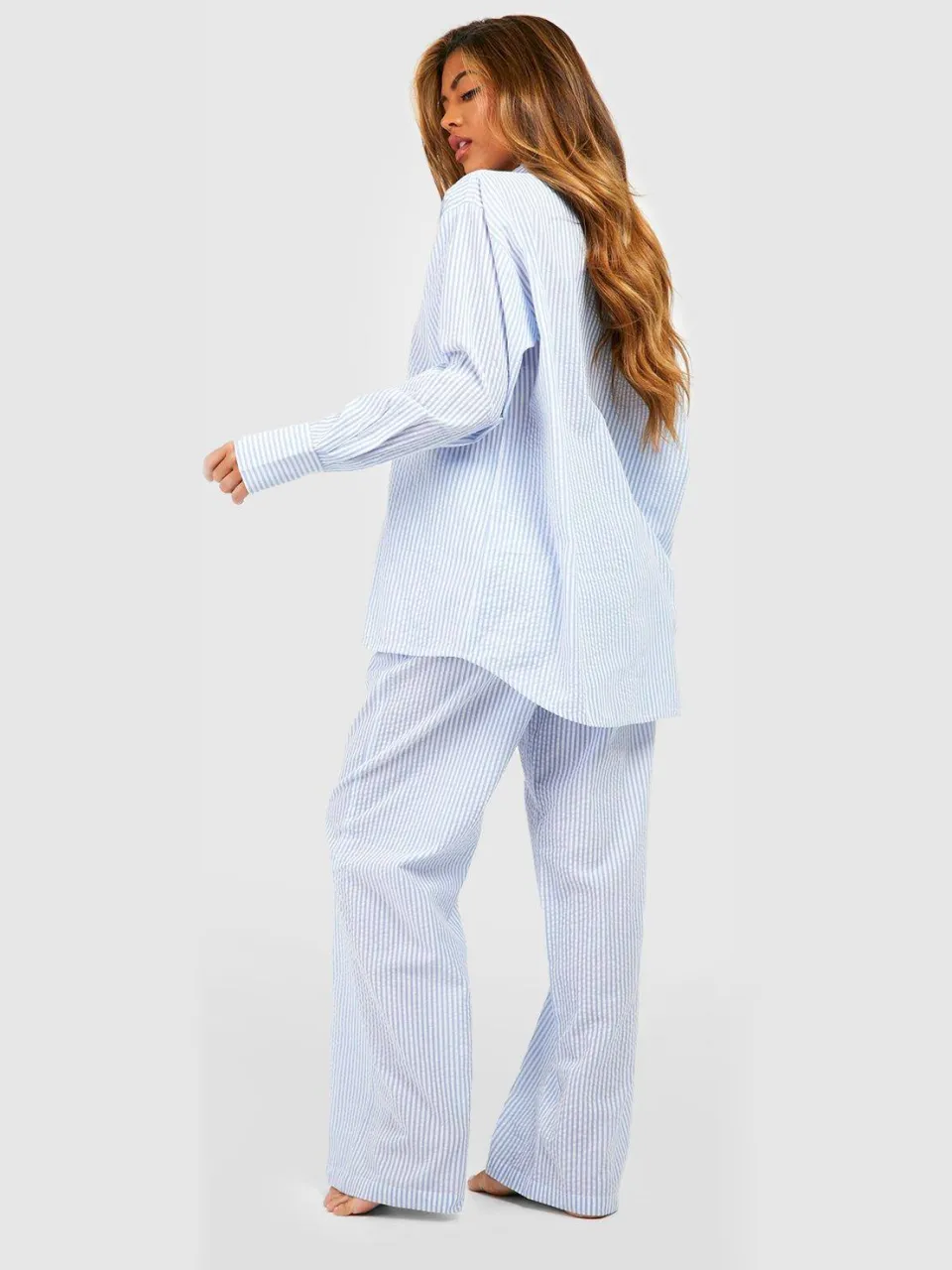 boohoo Dames Cotton Pinstripe Pyjama Broek blauw, foto 2