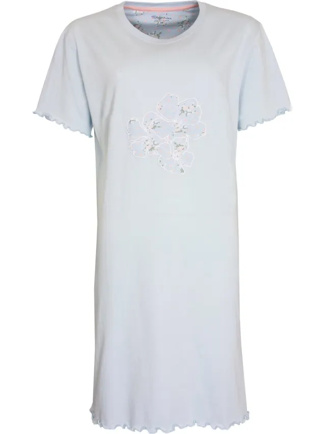 Tenderness Dames Nachthemd - Katoen - Korte Mouwen - Licht Blauw