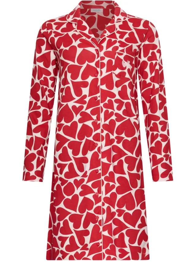 Rebelle MyRebelle- Nachthemd - Endless Love - Bio Katoen - Doorknoop - Rood/Wit - Hartjes