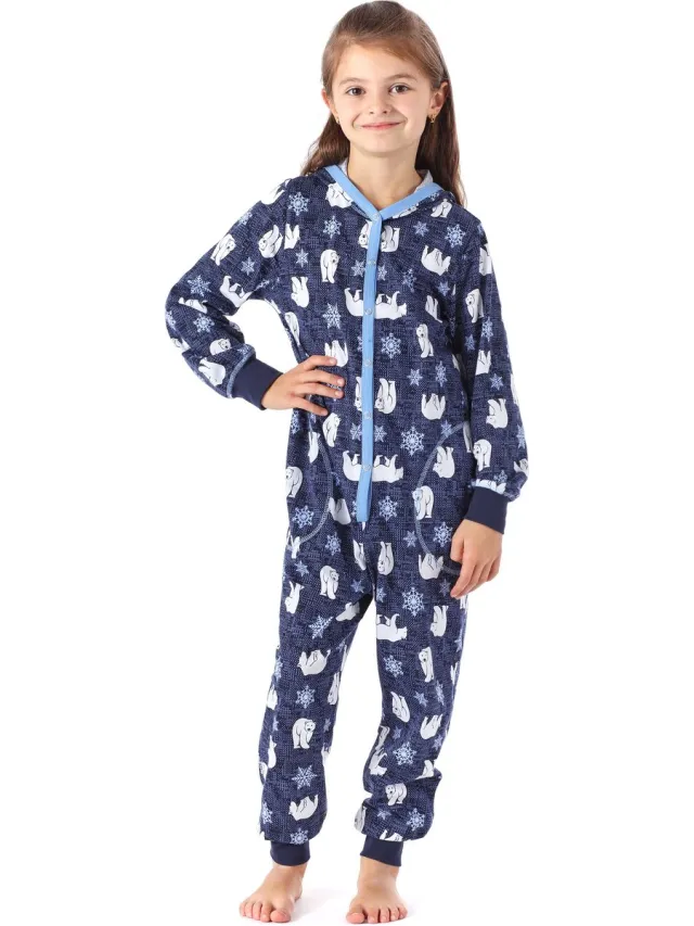 Merry Style Kinder Pyjama - ronde hals - lange mouwen - lange broek met zakken - Katoen - MS-MS10-223-PJ - Marine Bär - 110-116