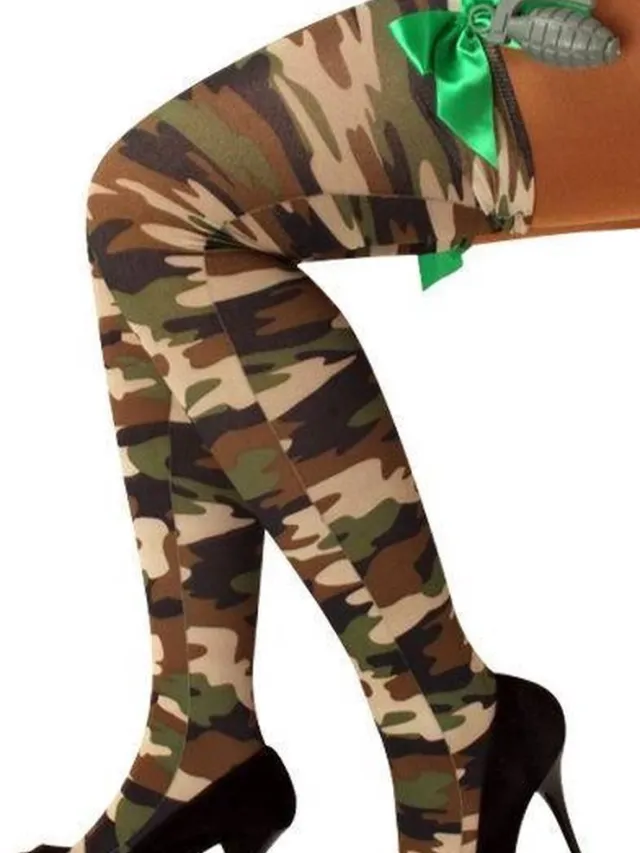 PartyXplosion Stay-up kous camouflage en strik en handgranaat one size [Groen,Zwart]
