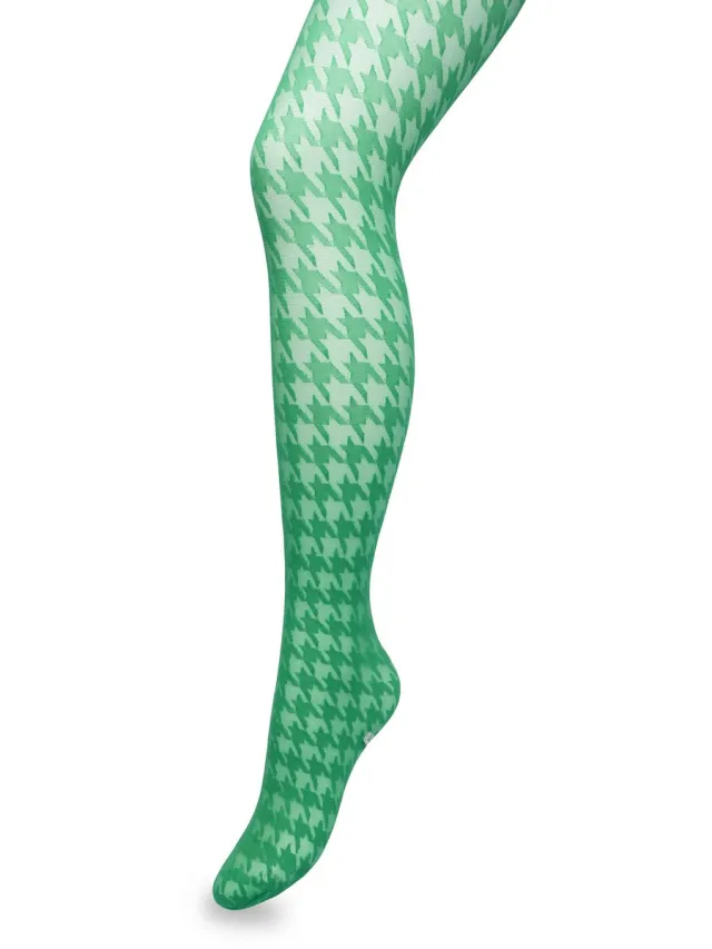 Bonnie Doon Houndstooth Panty 50 Denier Groen Dames - Pied de Poule - Print - Gladde Naden - Maximaal Draagcomfort - Houndstooth Tights - Chique Panty - Feestelijk - Fel Groen - Jellybean - BP221903.257