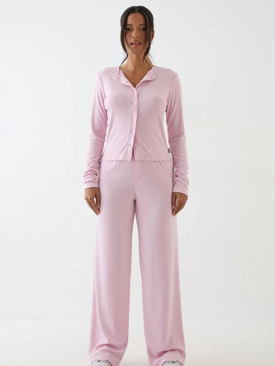 Dames Dsgn Studio Pointelle Top Met Knoopsluiting En Lange Mouwen lichtroze, foto 2