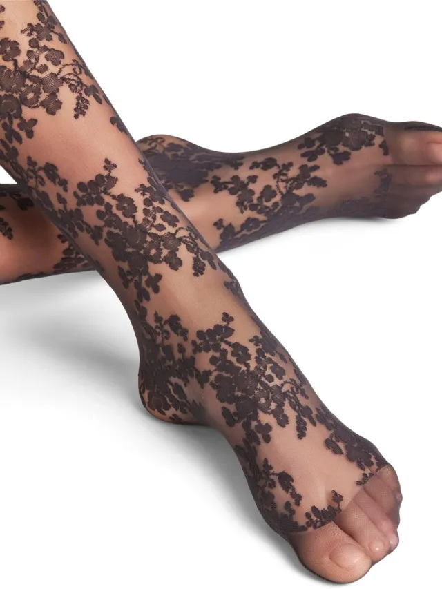 Falke Peach Blossom gedessineerd materiaal transparent 20 DEN panty dames zwart zwart 3009