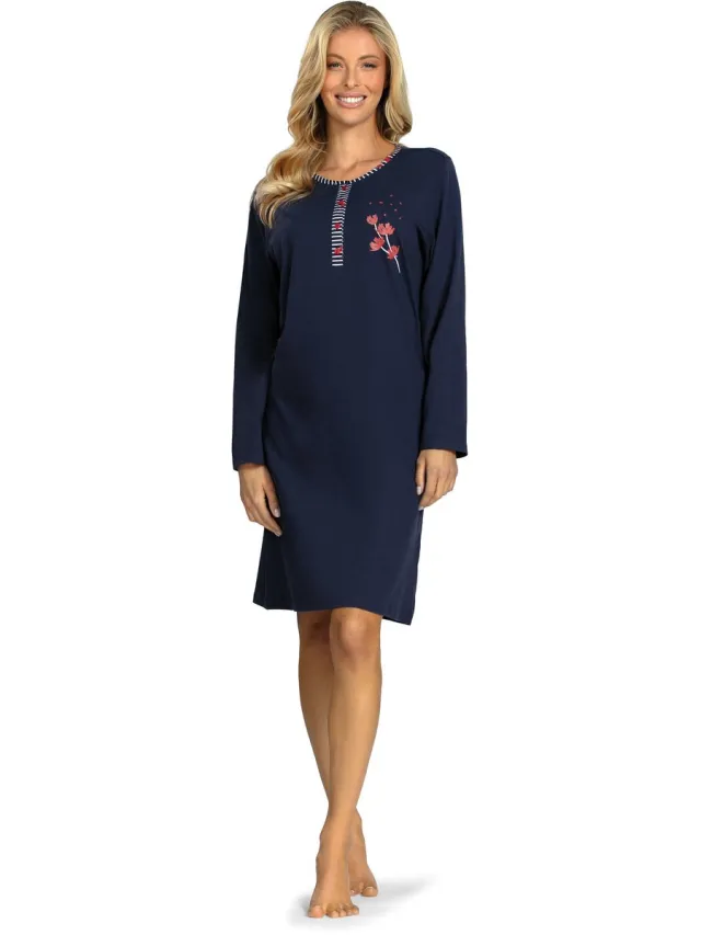 Comtessa Nachthemd 'Beauty in Nature' - Dames Nachtmode - Lange Mouw - Donker Blauw